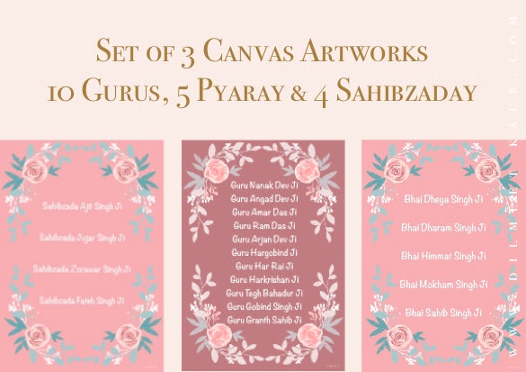 Set of 3 artworks pink